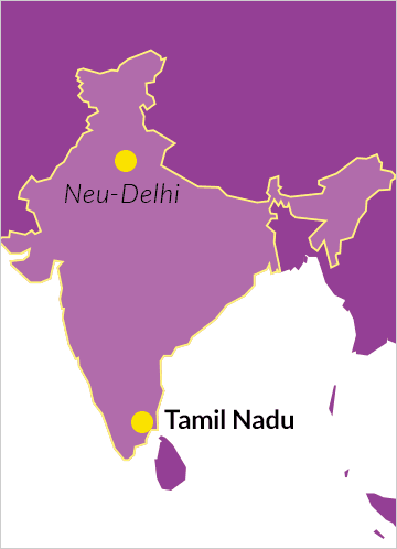 Karte von Indien mit Hinweis auf Tamil Nadu
