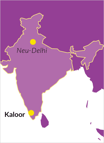 Landkarte von Indien mit Hinweis auf die Stadt Kaloor