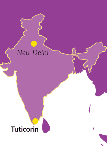 Landkarte von Indien mit Hinweis auf die Diözese von Tuticorin