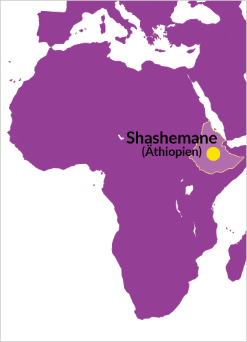 Karte von Afrika mit Hinweis auf Shashemane (Äthiopien)
