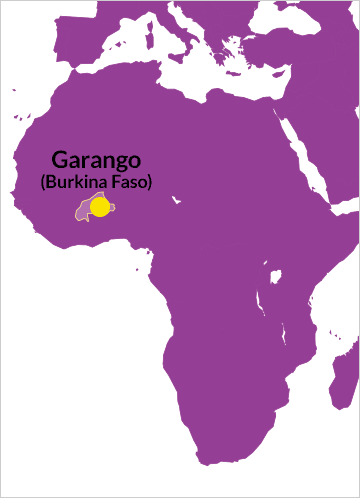 Karte von Afrika mit Verweis auf Garango in Burkina Faso