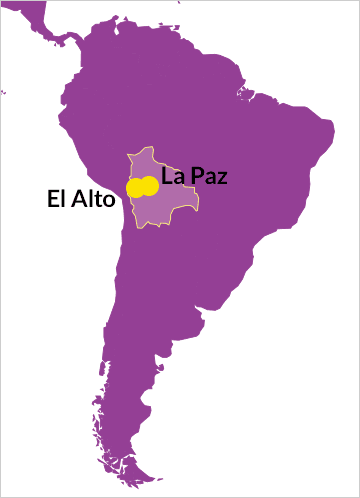 Karte von Südamerika mit Verweis auf die Städte La Paz und El Alto in Bolivien