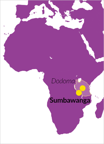 Karte von Afrika mit Verweis auf Sumbawanga in Tansania