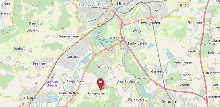 Karte von Ulm mit Verweis auf die Adresse des Regionalwerks