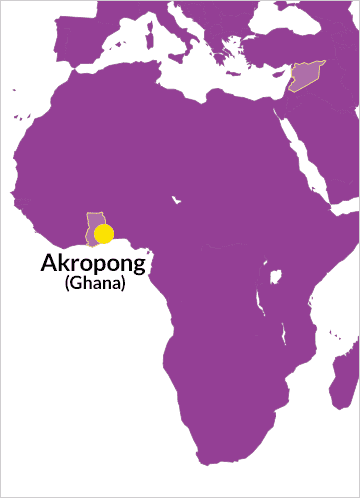 Landkarte von Afrika mit Hinweis auf Akropong in Ghana