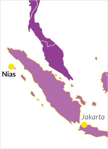 Landkarte von Indonesien mit Verweis auf Nias sowie die Hauptstadt Jakarta