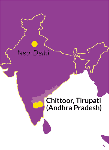 Karte von Indien mit Hinweis auf den Bundesstaat Andhra Pradesh und die Distrikte Chittoor und Tirupati