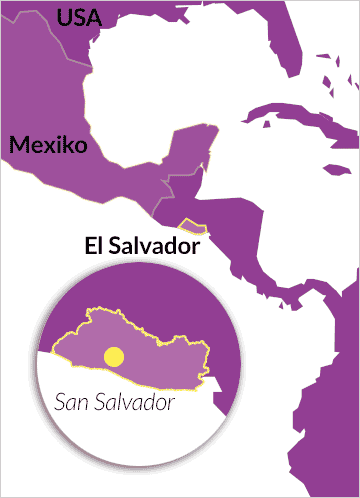 Karte von Mittelamerika mit Hinweis auf El Salavador und die Hauptstadt San Salvador