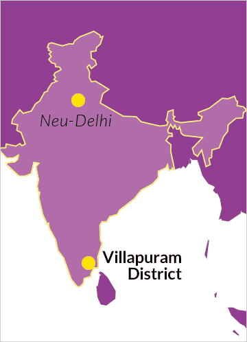 Karte von Indien mit Hinweis auf den Distrikt Villapuram im Bundesstaat Tamil Nadu